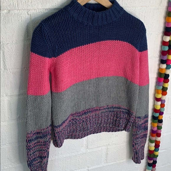 Revolve One Grey Day Striped Knit Pullover Wool Colorblock Thick Sweater sz S - Picture 3 of 7